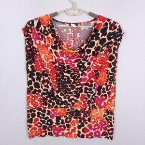 Cocomo Top Blouse Womens Size 1X Sleeveless Cowl Neck Leopard Print Stretchy